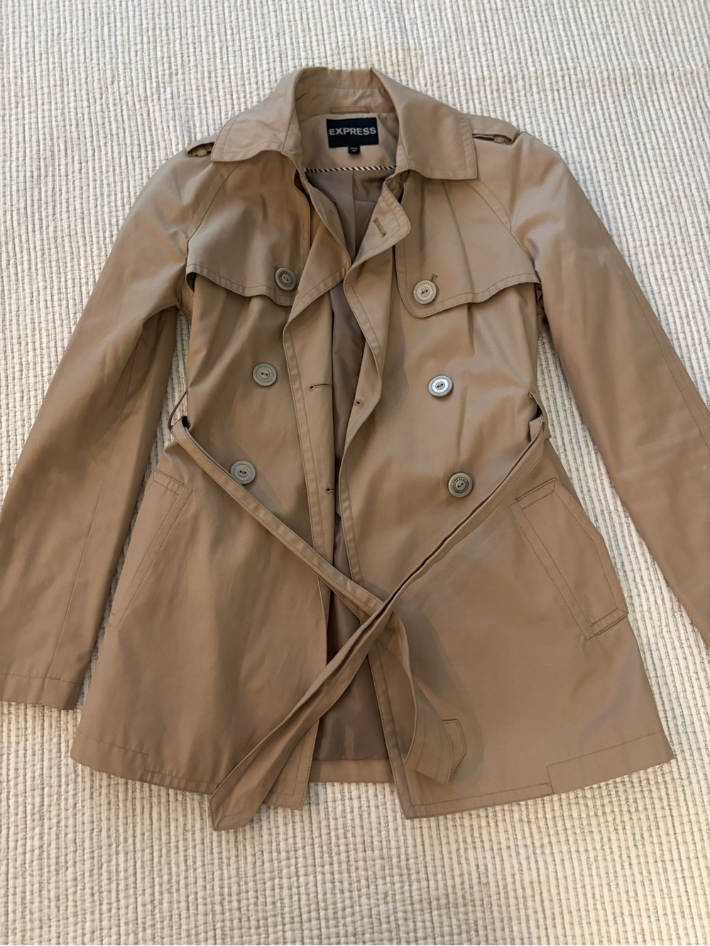 Express Women's Beige Trench Coat with Waist Tie